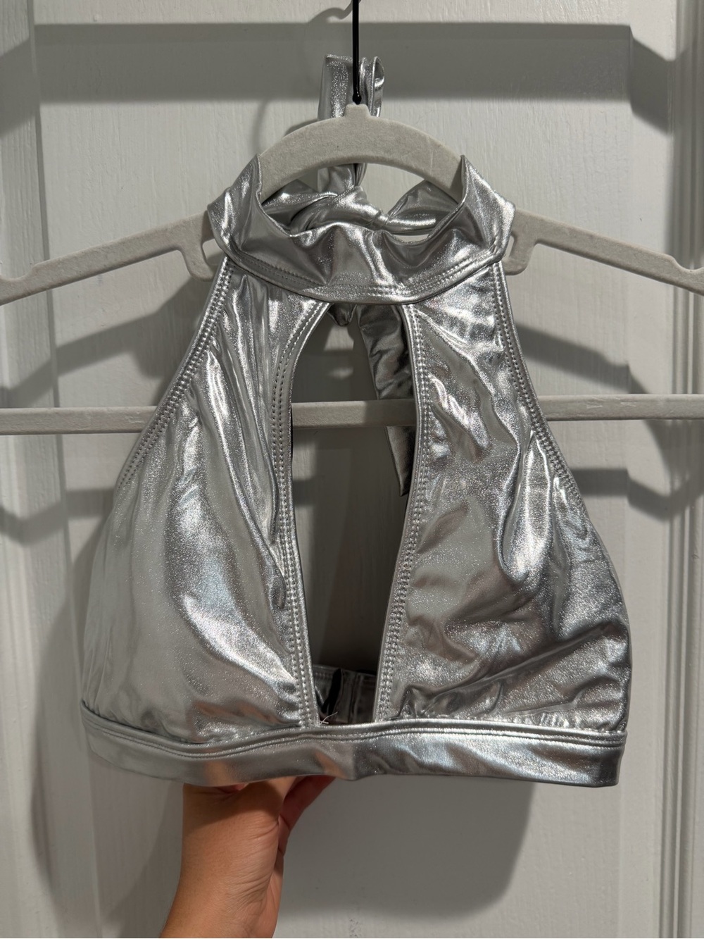 Silver Metallic Halter Crop Top